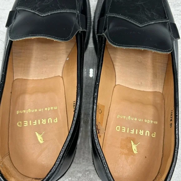 Women’s Black Leather Loafers, Size 8, Purified Brand, Eco Friendly From England - Picture 7 of 10
